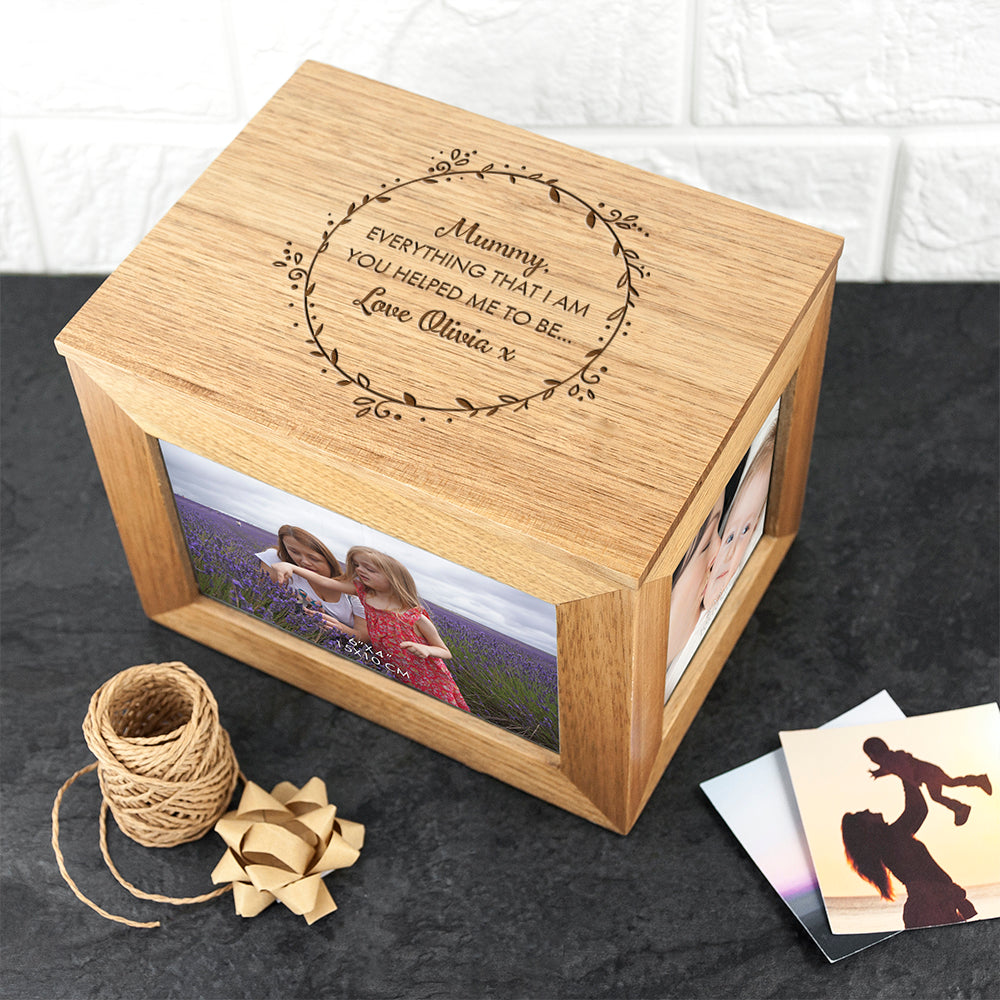 Personalised Thank You Mum Midi Oak Photo Cube Keepsake Box