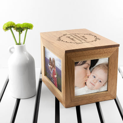 Personalised Thank You Mum Midi Oak Photo Cube Keepsake Box
