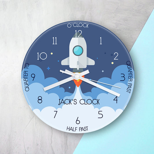 Personalised Kids Space Shuttle Glass Clock - Large