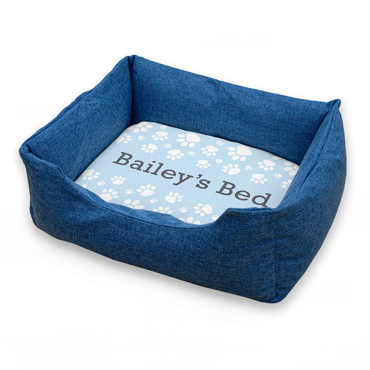 Personalised Pet Bed - Blue Paw Print