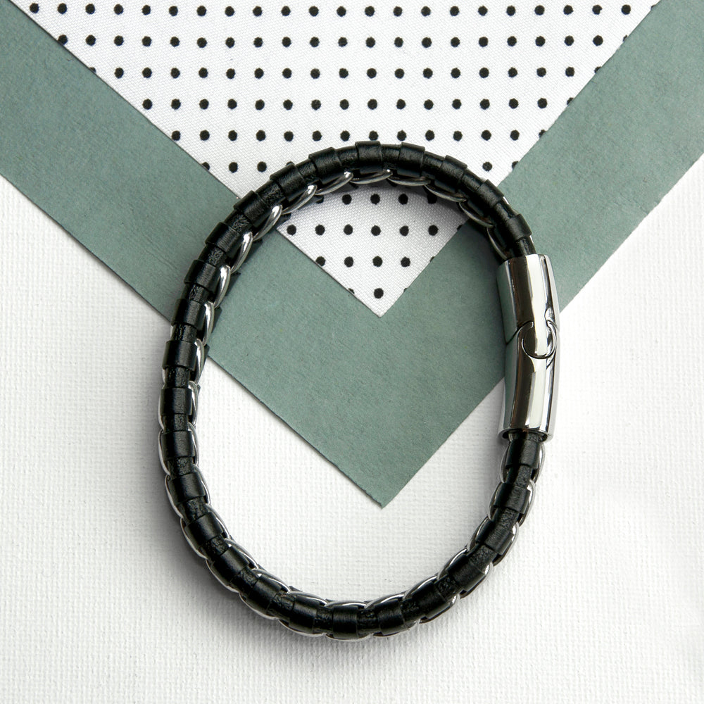 Personalised Men's Metal Detailed Leather Bracelet