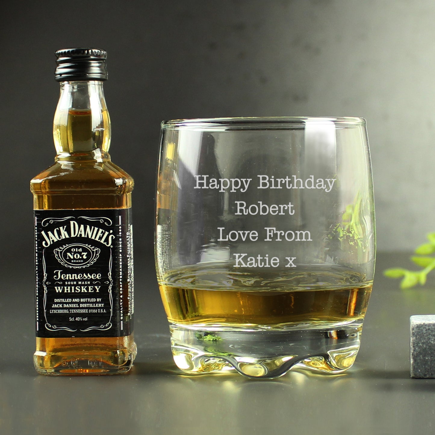 Personalised Free Text Tumbler and Whiskey Miniature Set