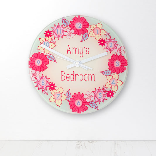 Flower Garland, Personalised Little Girl's Wall Clock