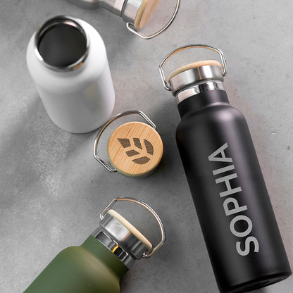 Personalised Insulated Bottle 17oz Bamboo Lid  - Side Personalisation