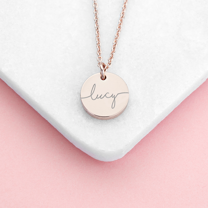 Lucy Name Necklace Disc Design