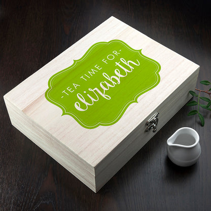 Time For Tea! Coloured Personalised Wooden Tea Box