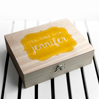 Time For Tea! Coloured Personalised Wooden Tea Box