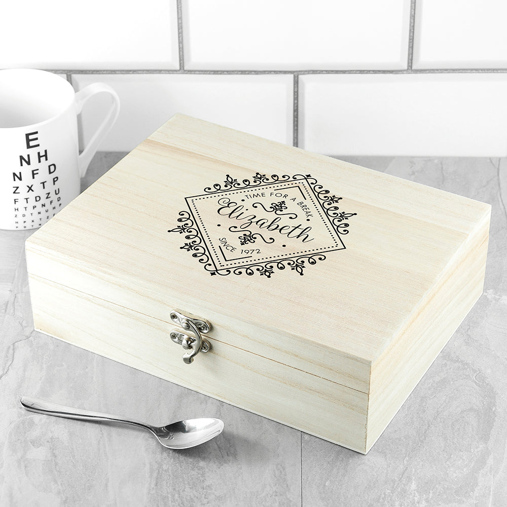 Time For a Break! Blooming Beautiful Personalised Wooden Tea Box