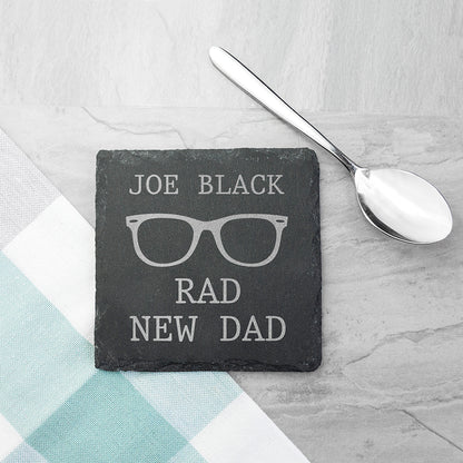 Rad New Dad Square Slate Keepsake