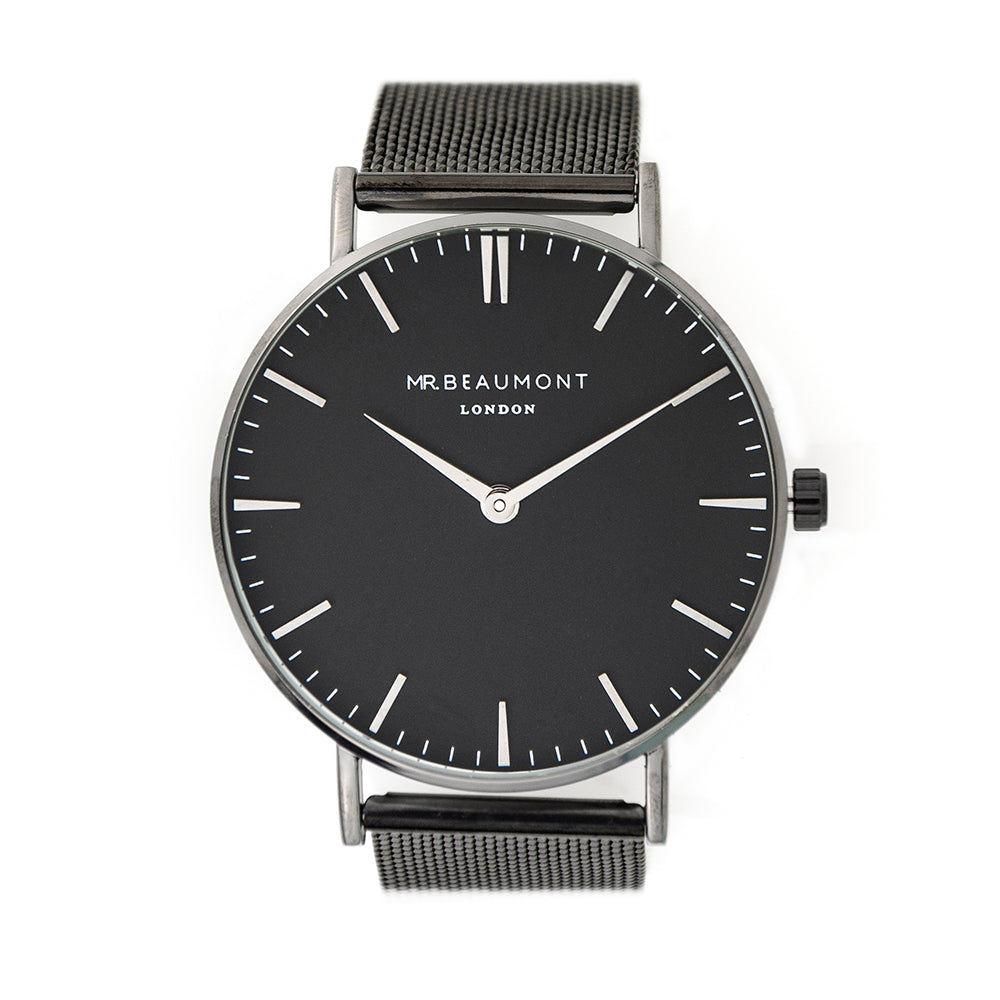 Personalised Men's Metallic Charcoal Grey Watch With Black Face