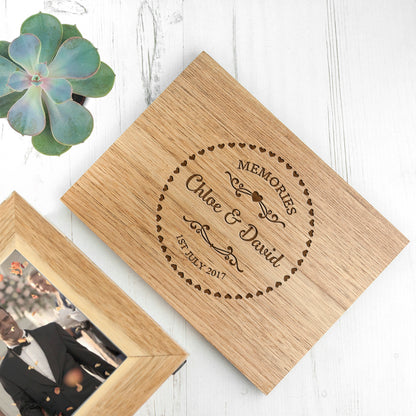 Personalised Heart Framed Couples' Midi Oak Photo Cube Keepsake Box