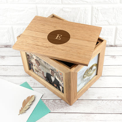 Personalised Midi Oak Photo Cube Keepsake Box With Initials