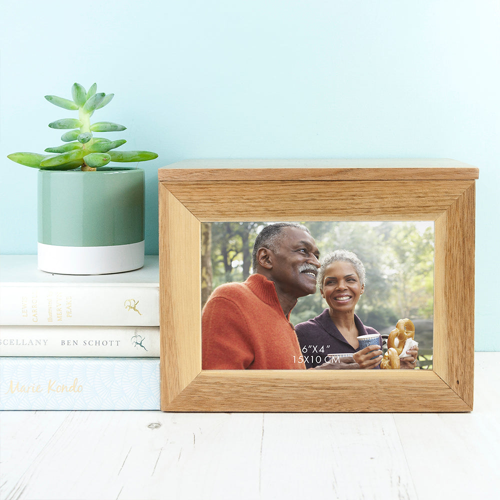 Personalised Midi Oak Photo Cube Keepsake Box With Initials