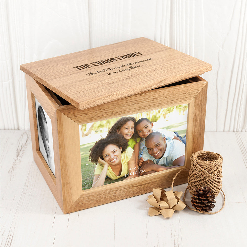 Personalised We Are Family Midi Oak Photo Cube Keepsake Box