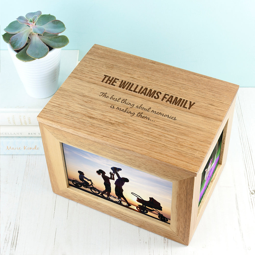 Personalised We Are Family Midi Oak Photo Cube Keepsake Box