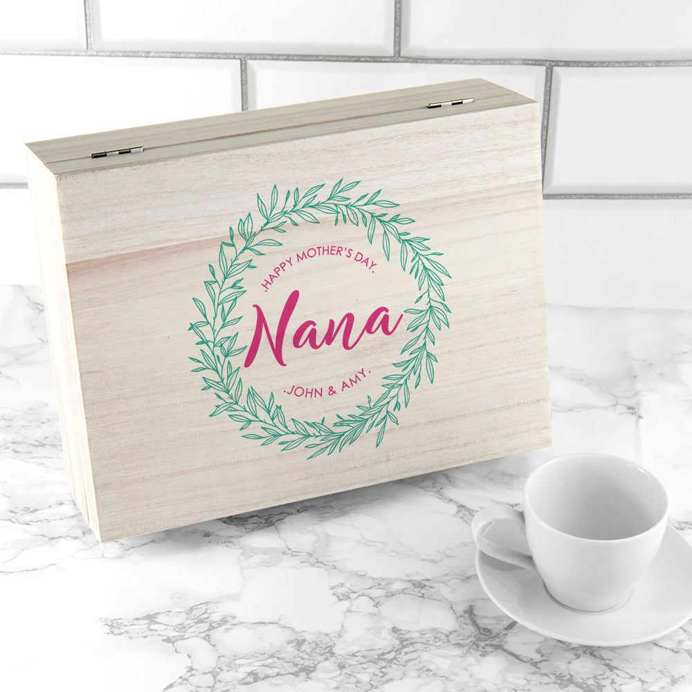 Personalised Leaf Wreath Mother's Day Tea Box