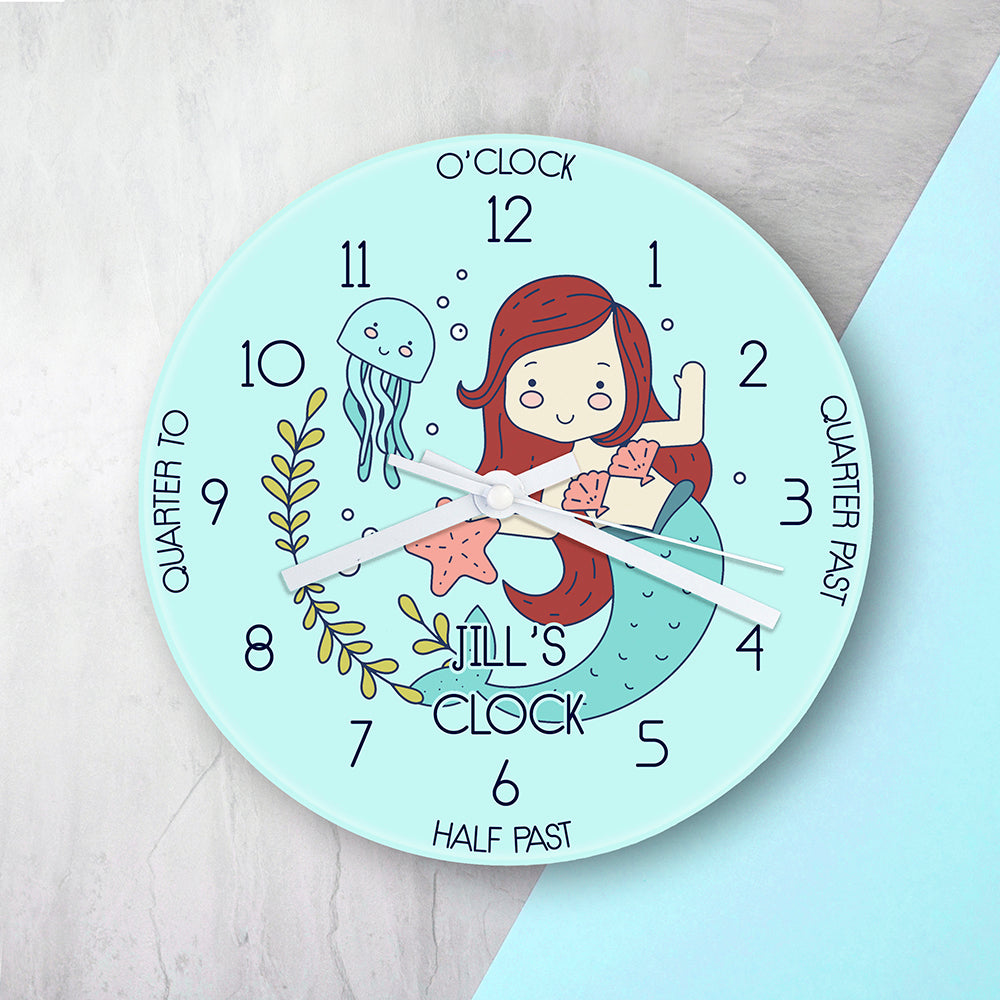 Personalised Kids Mermaid Glass Clock - Large