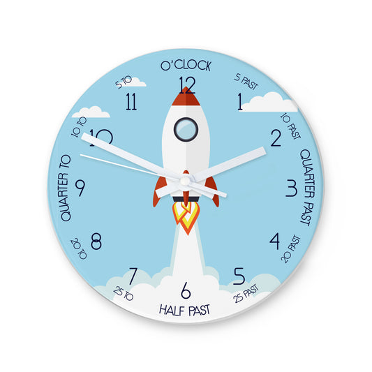 Personalised Kids Rocket Glass Clock - Large
