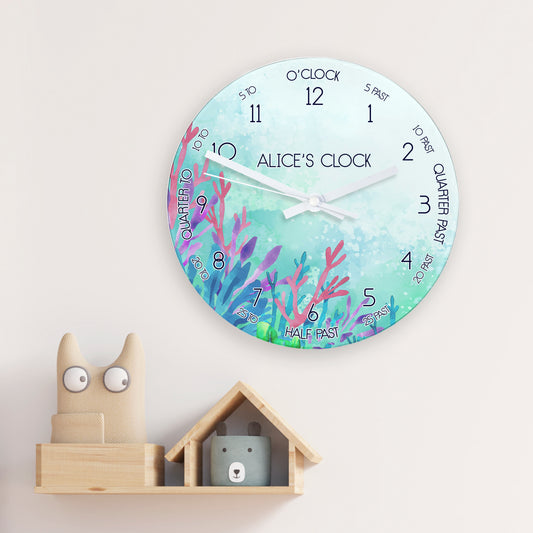 Personalised Kids Sealife Glass Clock - Large