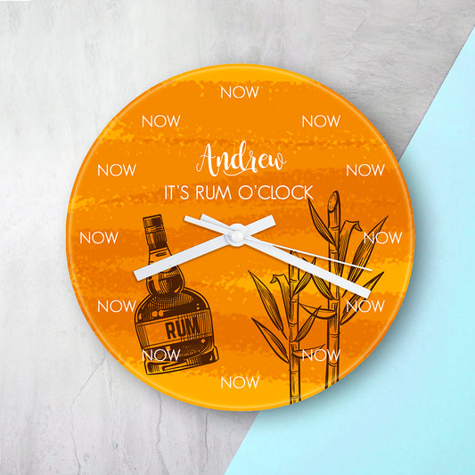 Personalised Rum O'Clock Glass Clock - Large