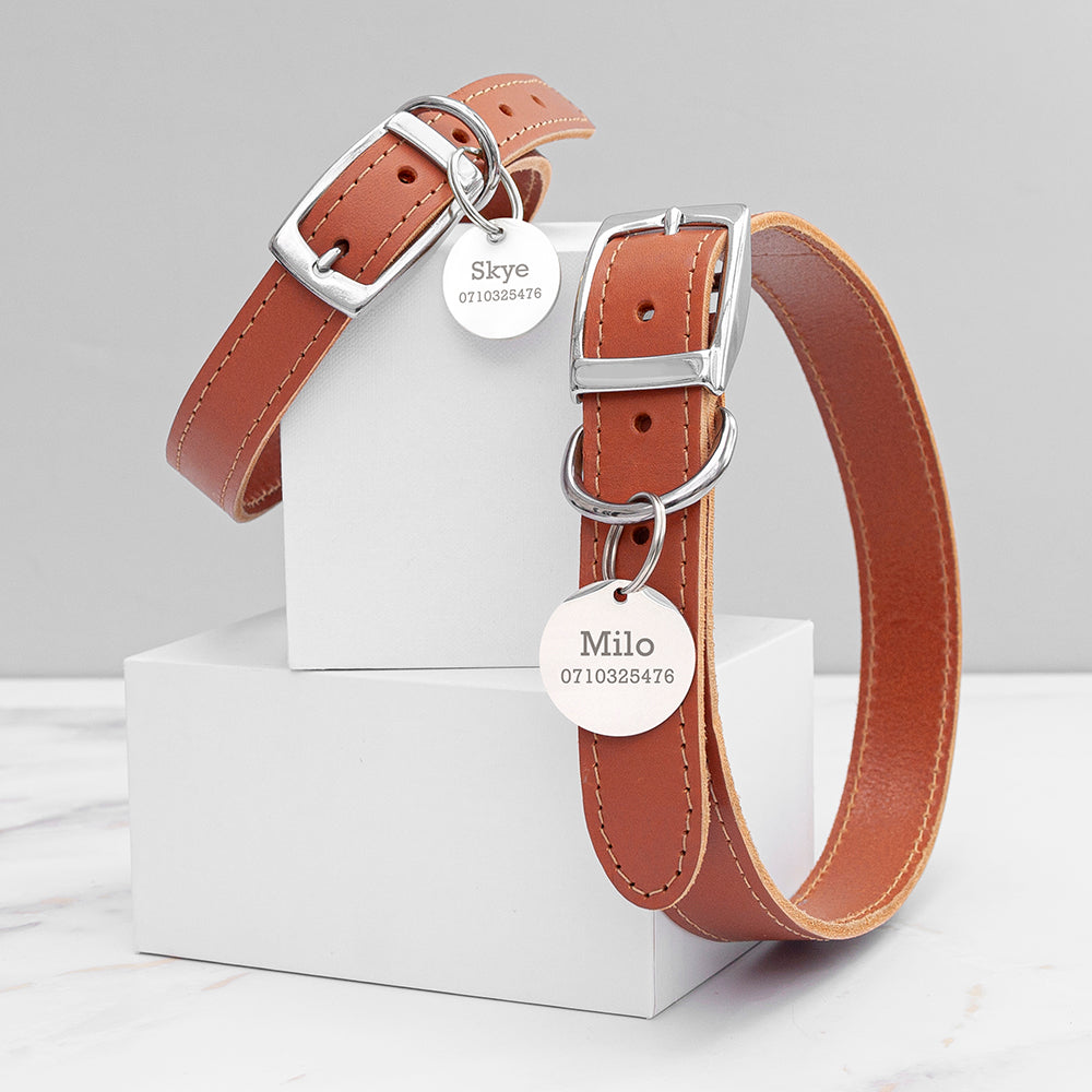 Leather Pet Collar With Personalised Tag