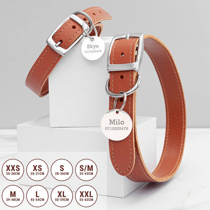 Leather Pet Collar With Personalised Tag