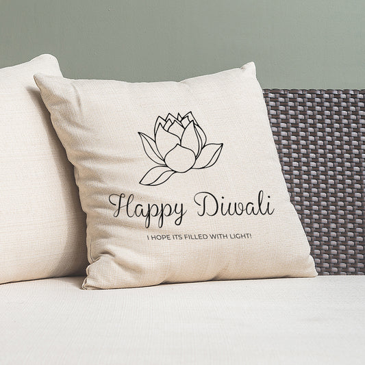 Personalised Happy Diwali Lotus Cushion Cover
