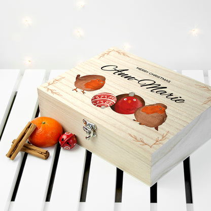 Personalised Robin Baubles Christmas Tea Box