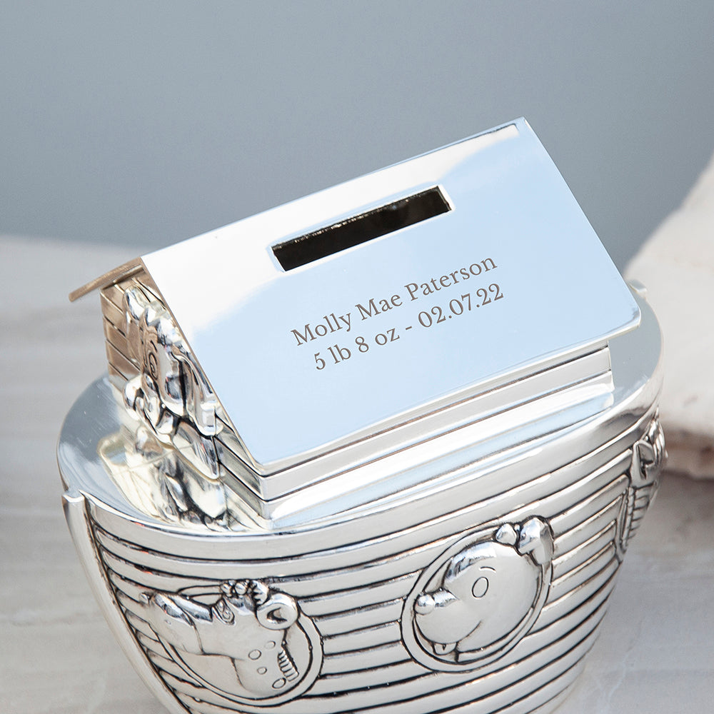 Personalised Silver Plated Noah's Ark Money Box