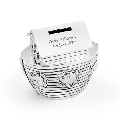 Personalised Silver Plated Noah's Ark Money Box