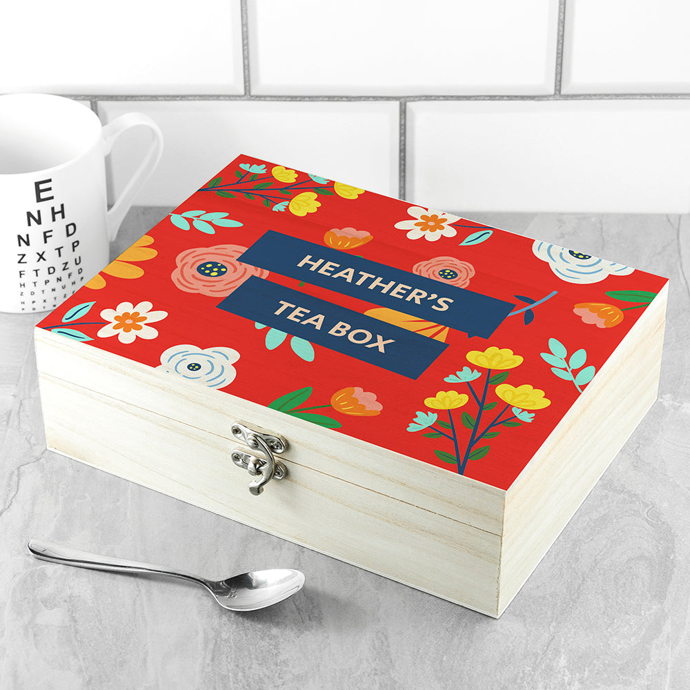 Personalised Vibrant Floral Tea Box