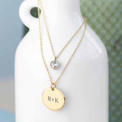 Personalised Layered Crystal Heart and Disc Necklace