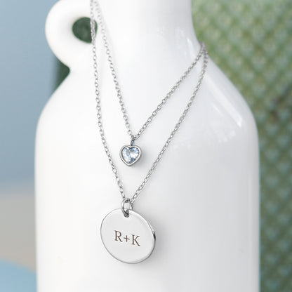 Personalised Layered Crystal Heart and Disc Necklace