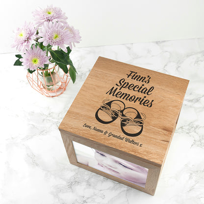 Baby Shoes Oak Photo Keepsake Box