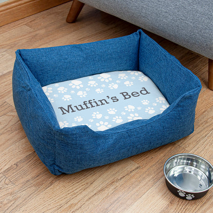 Personalised Pet Bed - Blue Paw Print