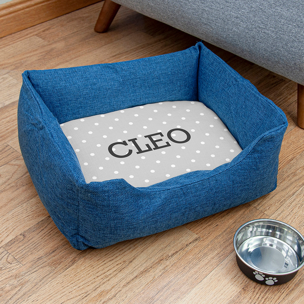 Personalised Pet Bed - Grey With Spots