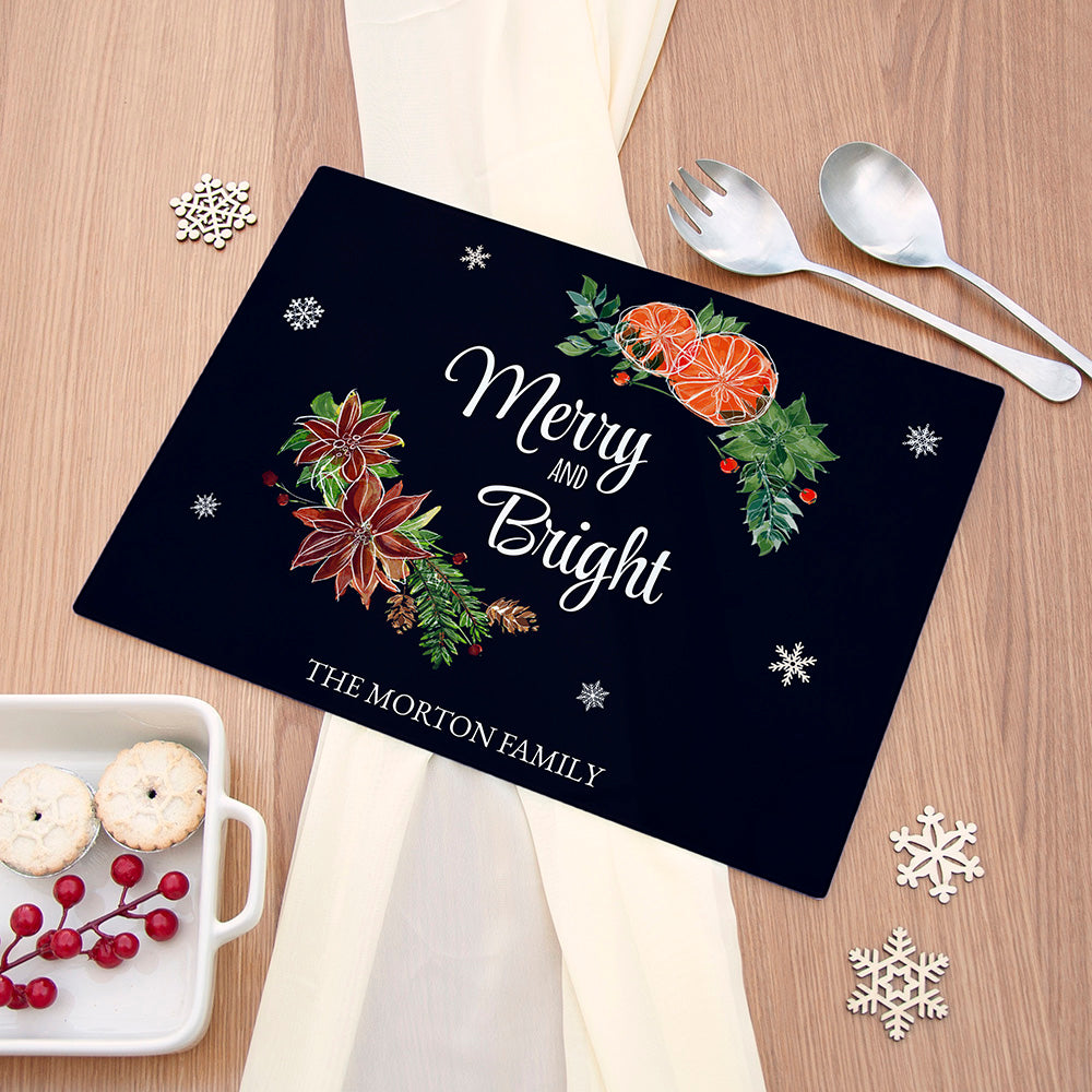 Personalised Christmas Floral Rectangular Chopping Board