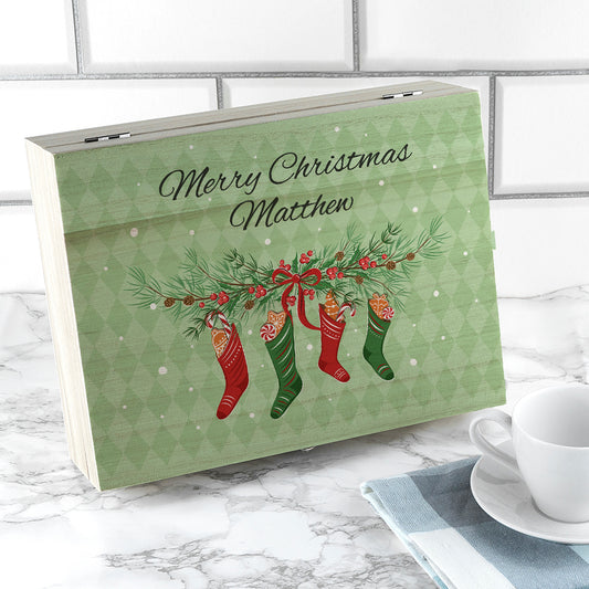 Personalised Christmas Stockings Tea Box