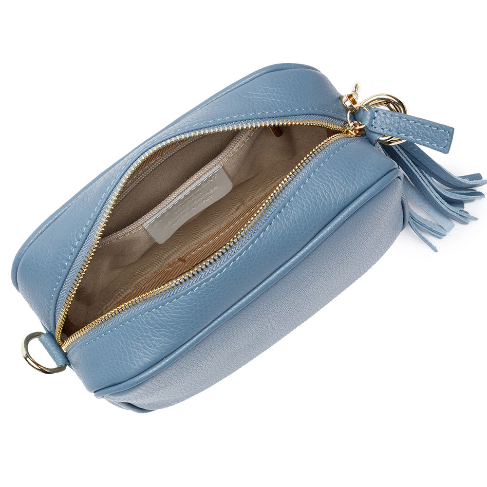 Personalised Leather Bag in Light Blue