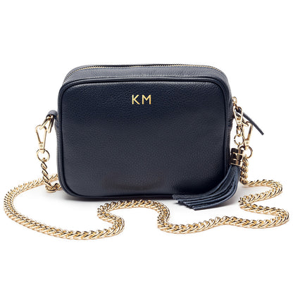 Personalised Leather Bag in Navy Blue