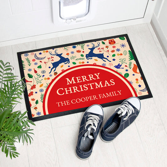Personalised Festive Reindeer Christmas Indoor Doormat