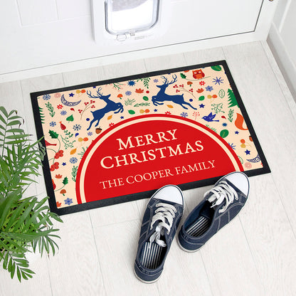 Personalised Festive Reindeer Christmas Indoor Doormat