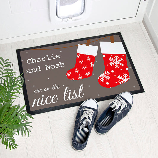 Personalised Festive Stockings Christmas Indoor Doormat