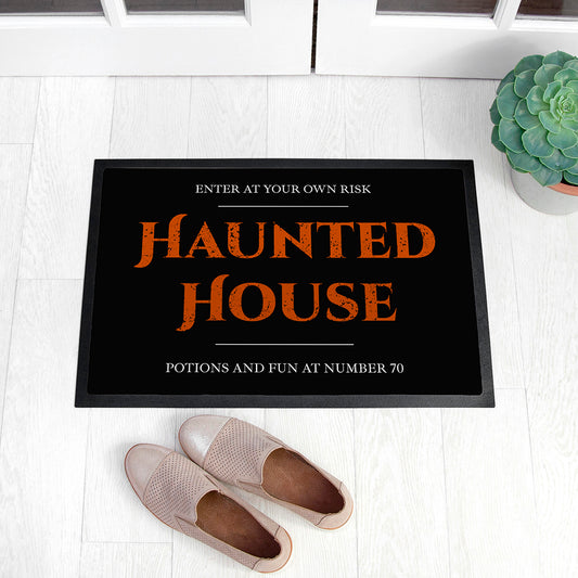 Personalised Halloween Haunted House Indoor Doormat