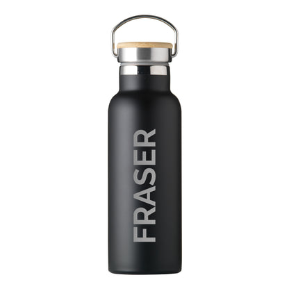 Personalised Insulated Bottle 17oz Bamboo Lid  - Side Personalisation