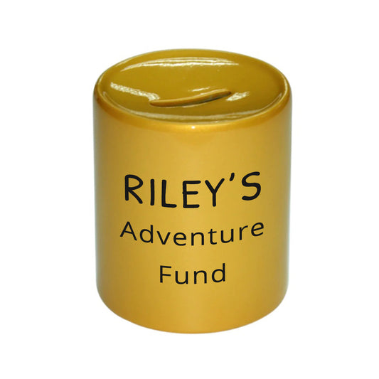 Personalised Kids Adventure Fund Gold Money Box