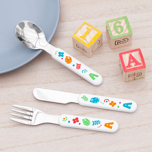 Personalised Kids Colourful Shapes Cutlery Set - Metal