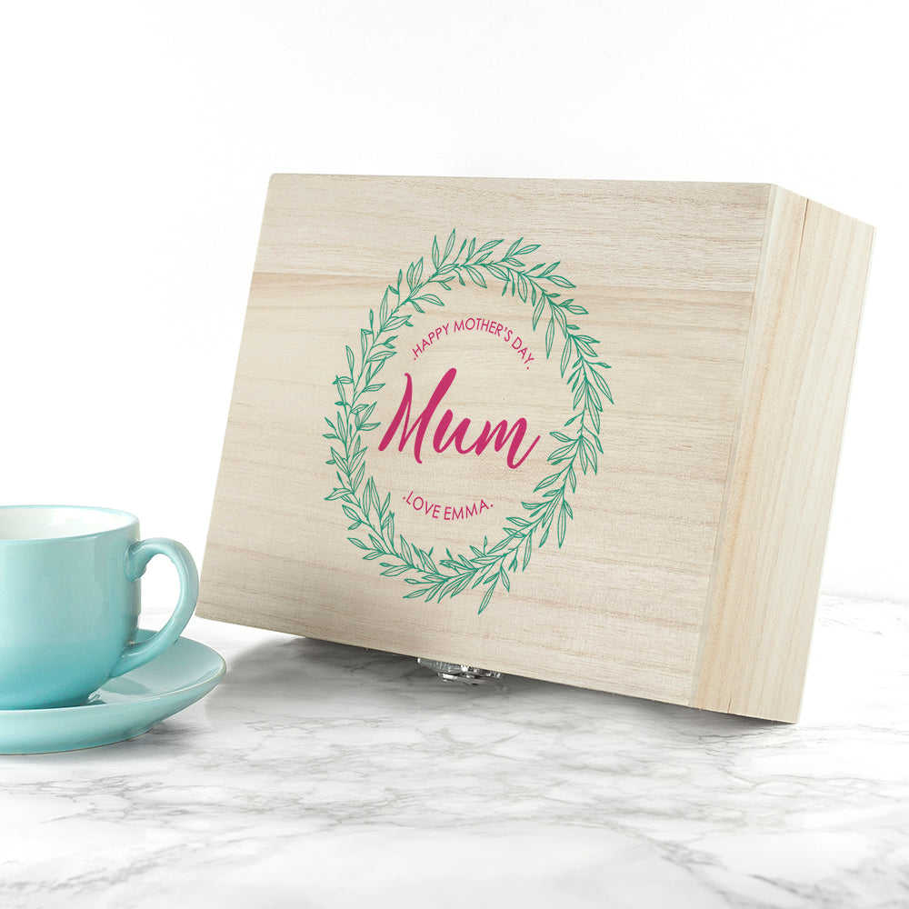 Personalised Leaf Wreath Mother's Day Tea Box