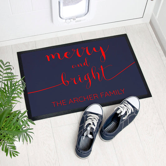 Personalised Merry and Bright Christmas Indoor Doormat