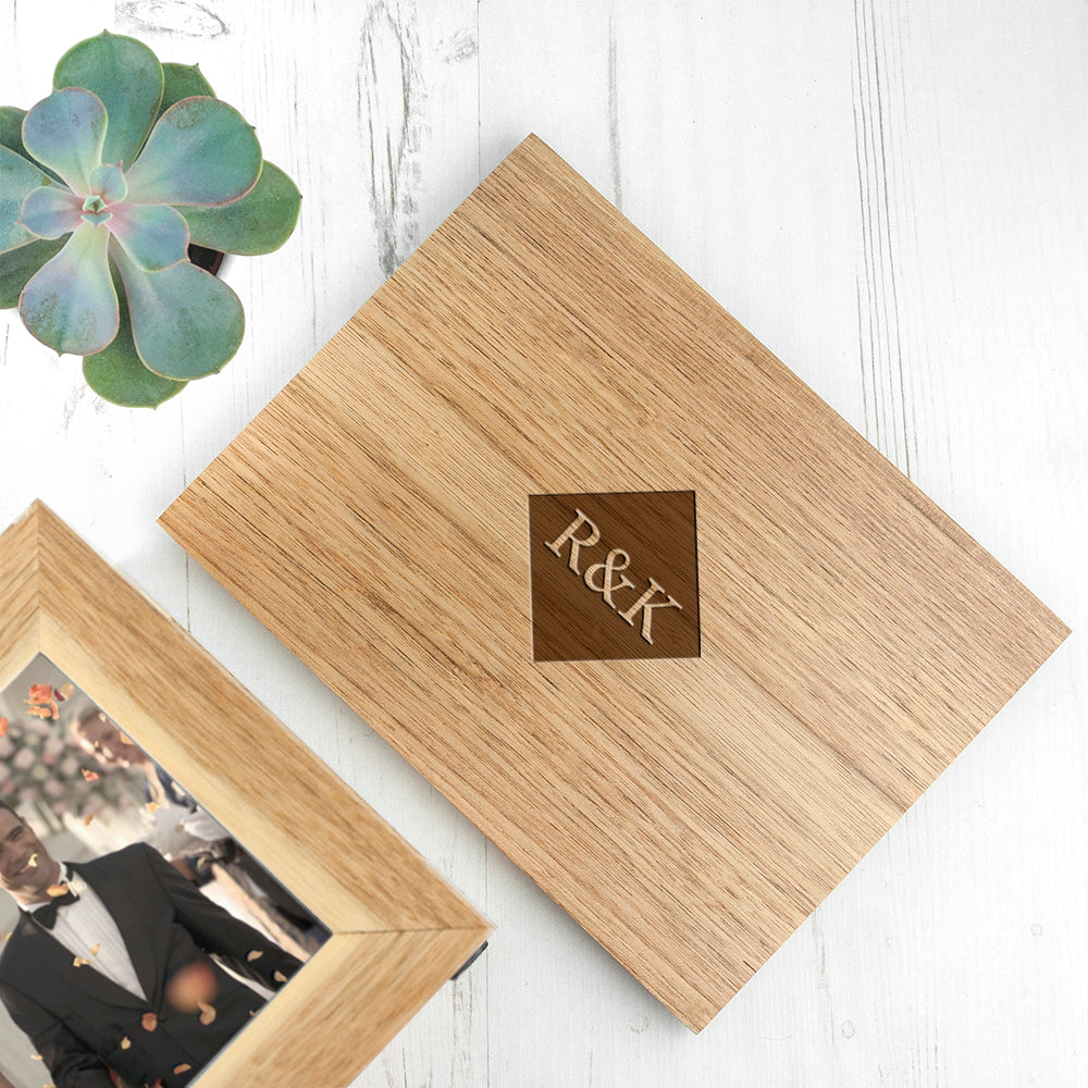 Personalised Midi Oak Photo Cube Keepsake Box With Initials